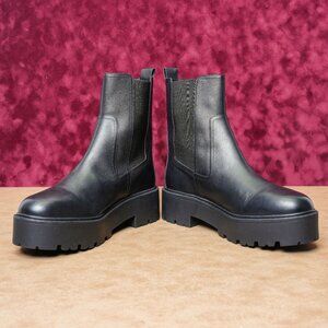 Marc Fisher Women Dacilla Black Leather Moto Biker Ankle Boots sz 9.5